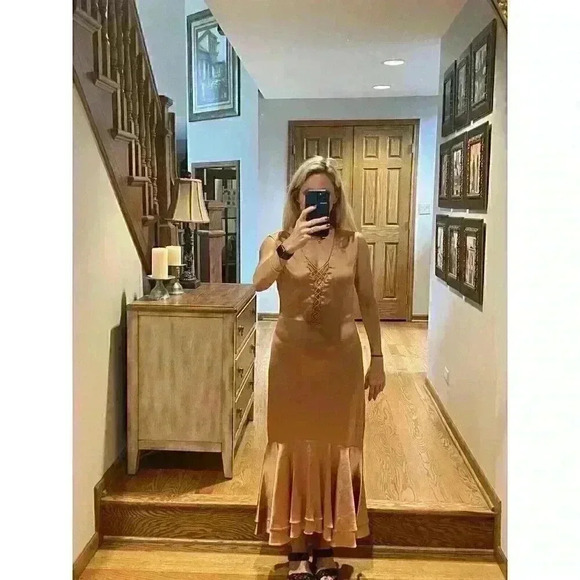 NWT Jonathan Simkhai Rose Gold Slip Dress V Neck Sleeveless Satin Midi Sz 6 - Picture 12 of 16